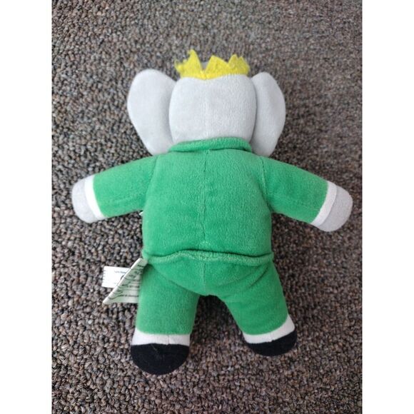 Vintage Nelvana Babar the Elephant Stuffed Toy Green Suit and Crown 9" PELLETS - Picture 4 of 5
